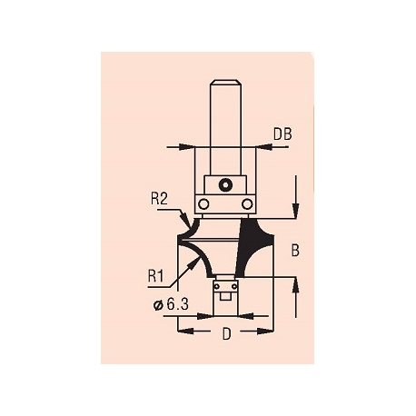 2 spindulių R1-6,3 mm R2-3,2 mm B-13,5 mm D-25,0 mm d-8